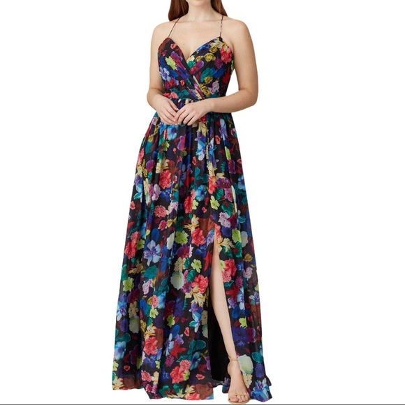 Love by Theia multi floral v-neck gown - Picture 2 of 6